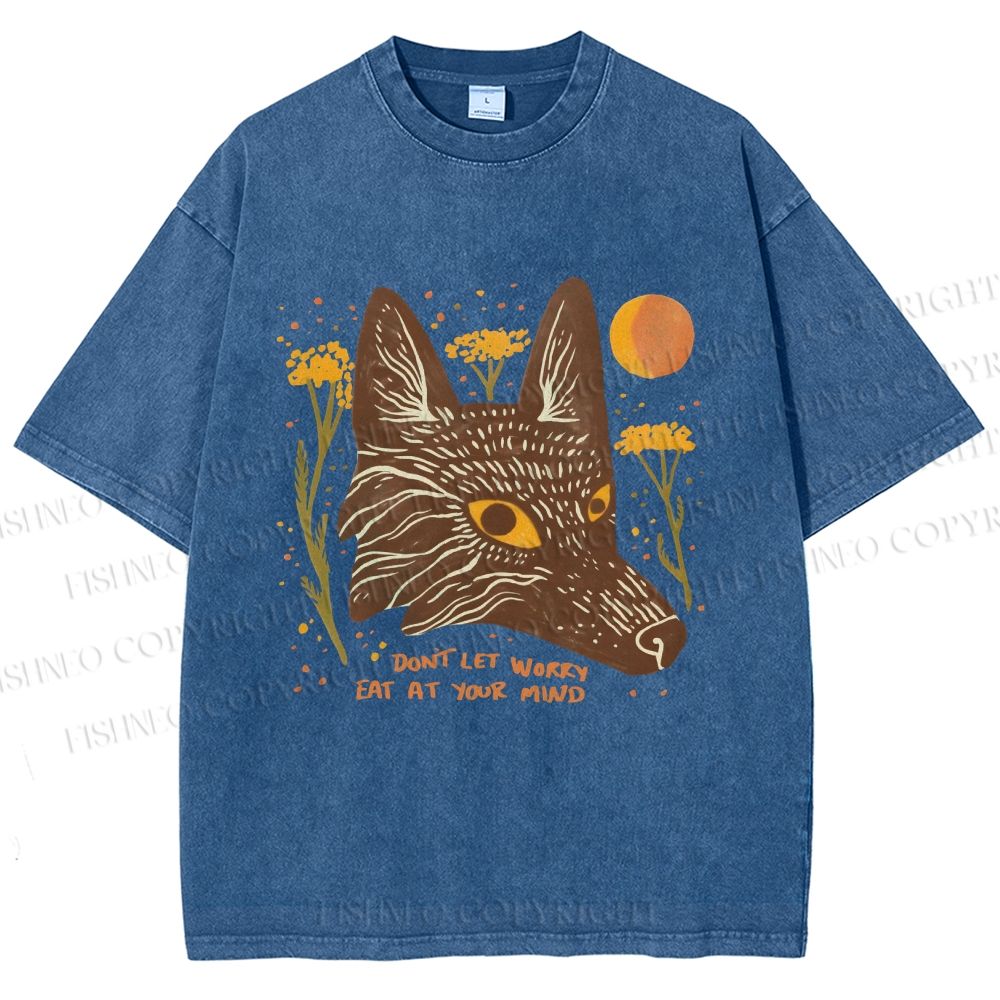 Unisex Wolf Dont Let Worry Eat at Your Mind Printed Washed Tee