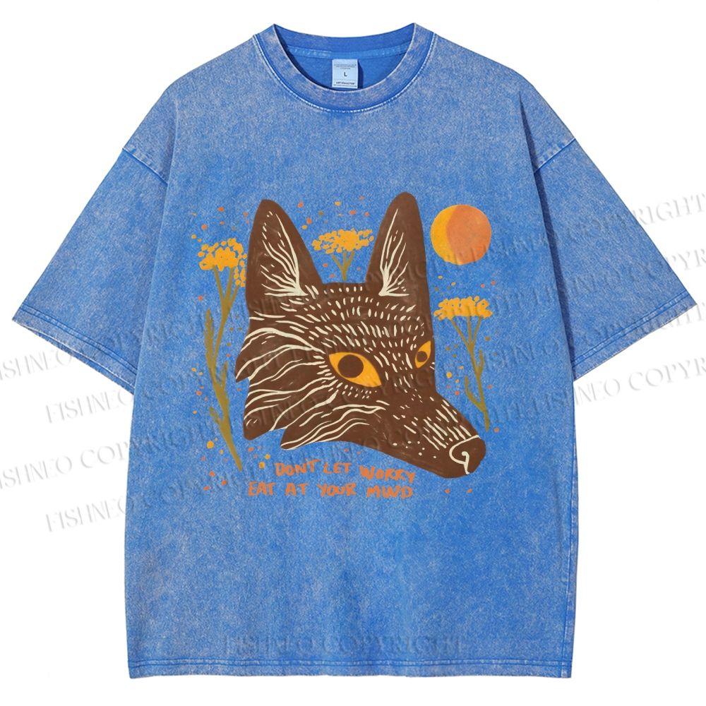 Unisex Wolf Dont Let Worry Eat at Your Mind Printed Washed Tee