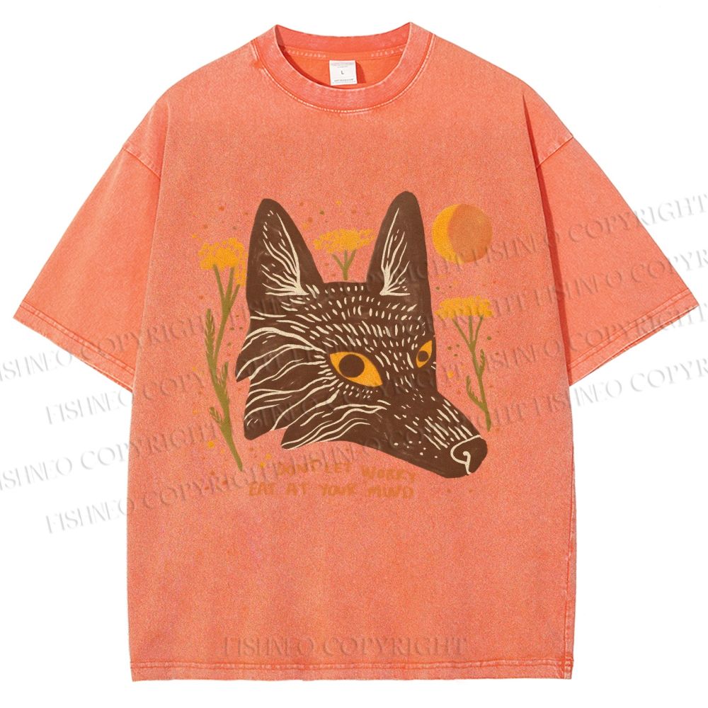 Unisex Wolf Dont Let Worry Eat at Your Mind Printed Washed Tee