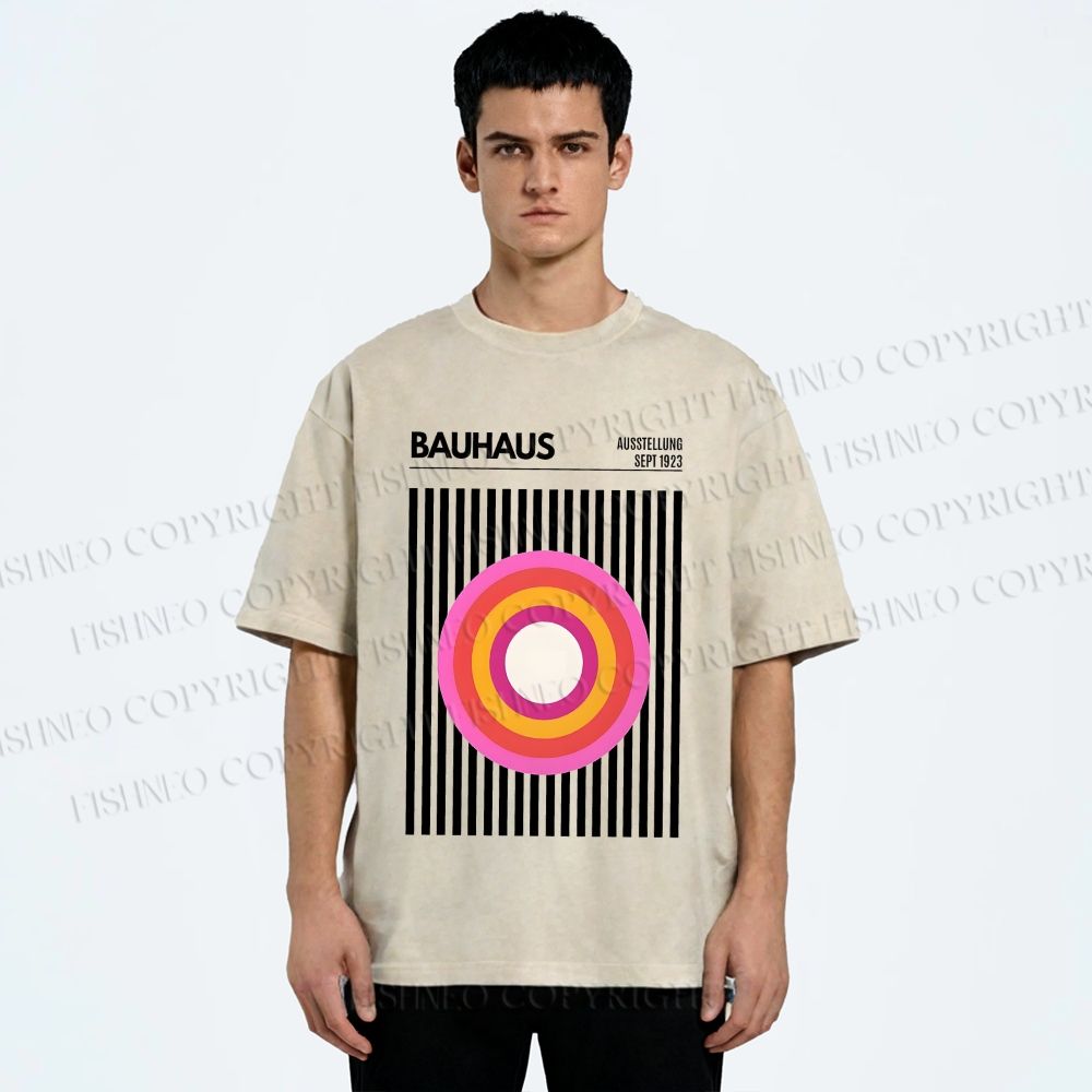 Unisex Bauhaus Geometric Circle Printed Washed Tee