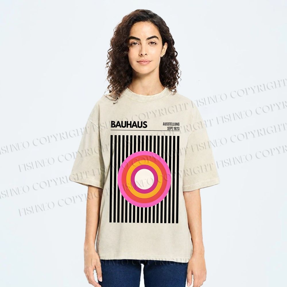 Unisex Bauhaus Geometric Circle Printed Washed Tee