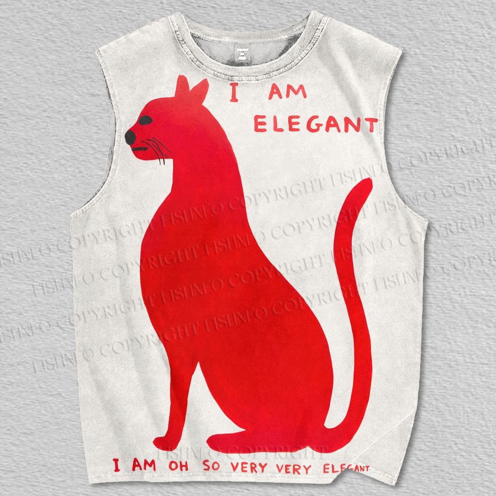 Unisex I Am Elegant Cat Printed Tank Top