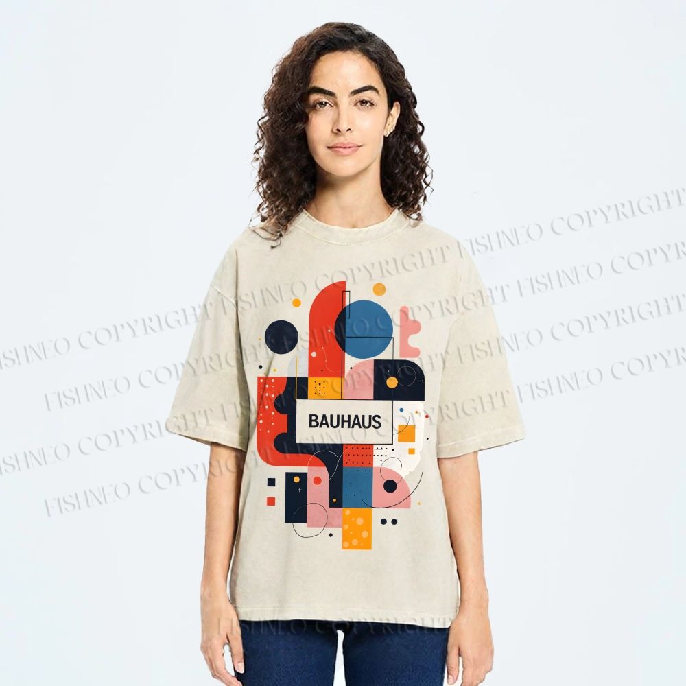 Unisex Bauhaus Geometry Printed Washed Tee