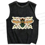Unisex Bug Printed Washed Tank Top