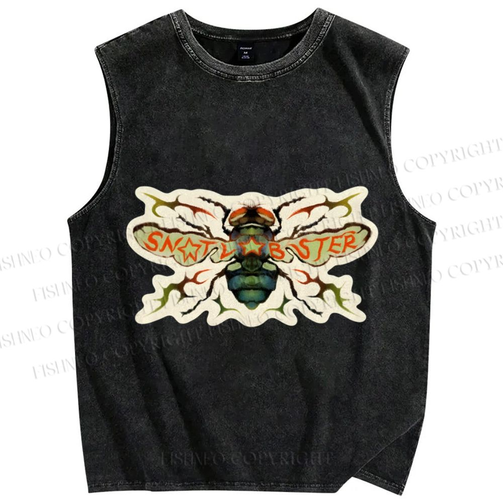 Unisex Bug Printed Washed Tank Top