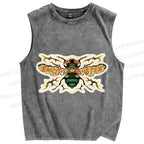 Unisex Bug Printed Washed Tank Top