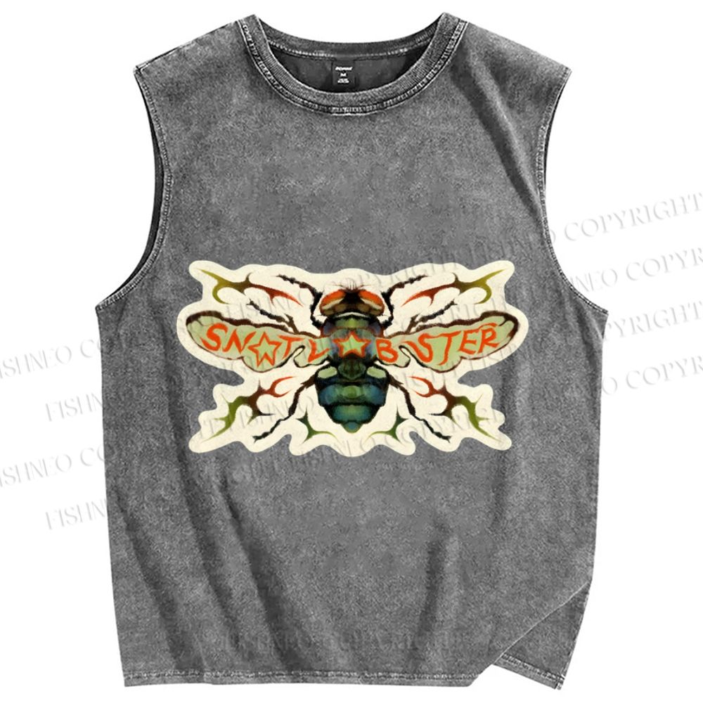 Unisex Bug Printed Washed Tank Top