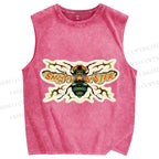 Unisex Bug Printed Washed Tank Top