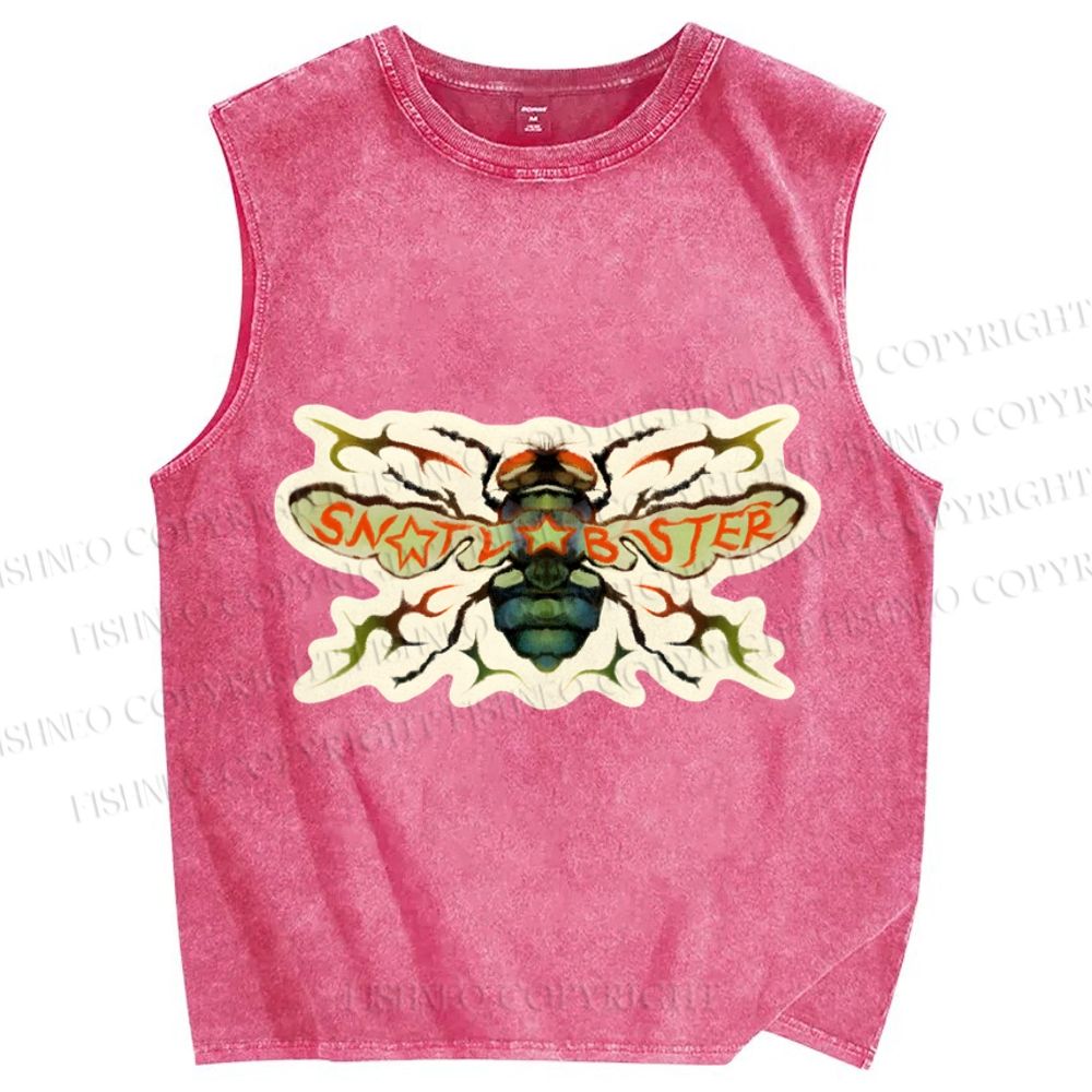 Unisex Bug Printed Washed Tank Top