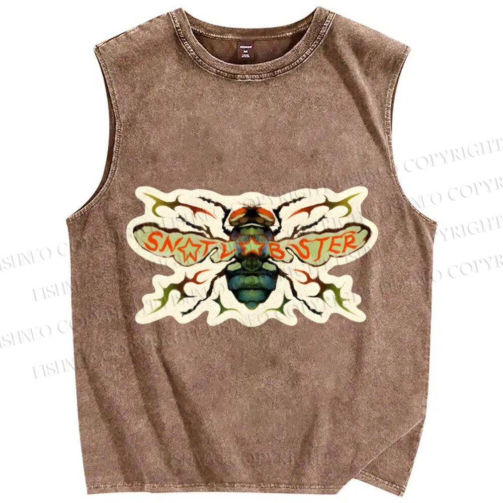 Unisex Bug Printed Washed Tank Top