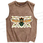 Unisex Bug Printed Washed Tank Top