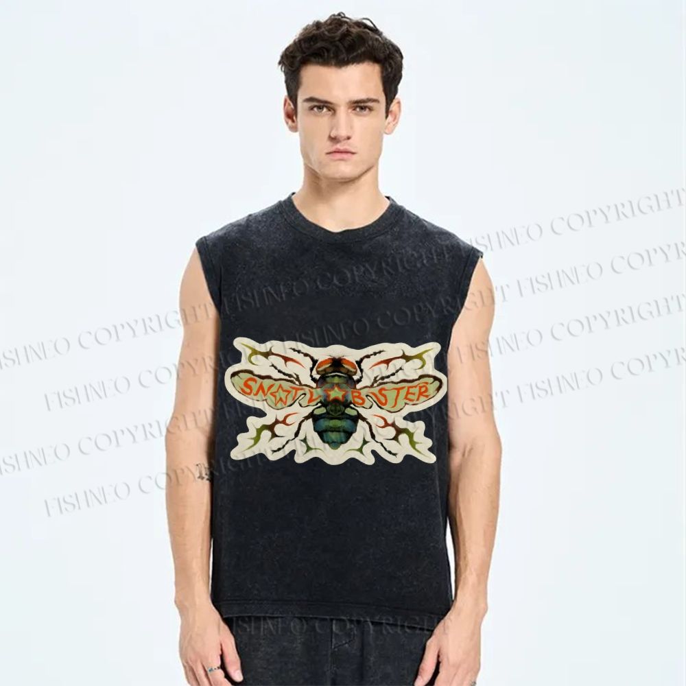 Unisex Bug Printed Washed Tank Top