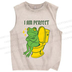 Unisex I am Perfect Frog Printed Washed Tank Top