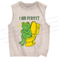 Unisex I am Perfect Frog Printed Washed Tank Top
