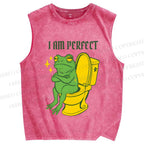 Unisex I am Perfect Frog Printed Washed Tank Top