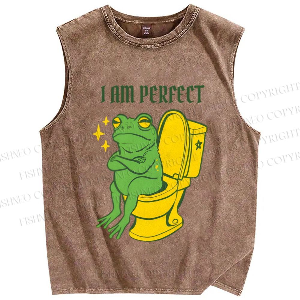 Unisex I am Perfect Frog Printed Washed Tank Top