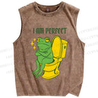 Unisex I am Perfect Frog Printed Washed Tank Top