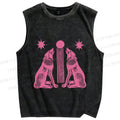 Unisex Pink Wolf Printed Washed Tank Top