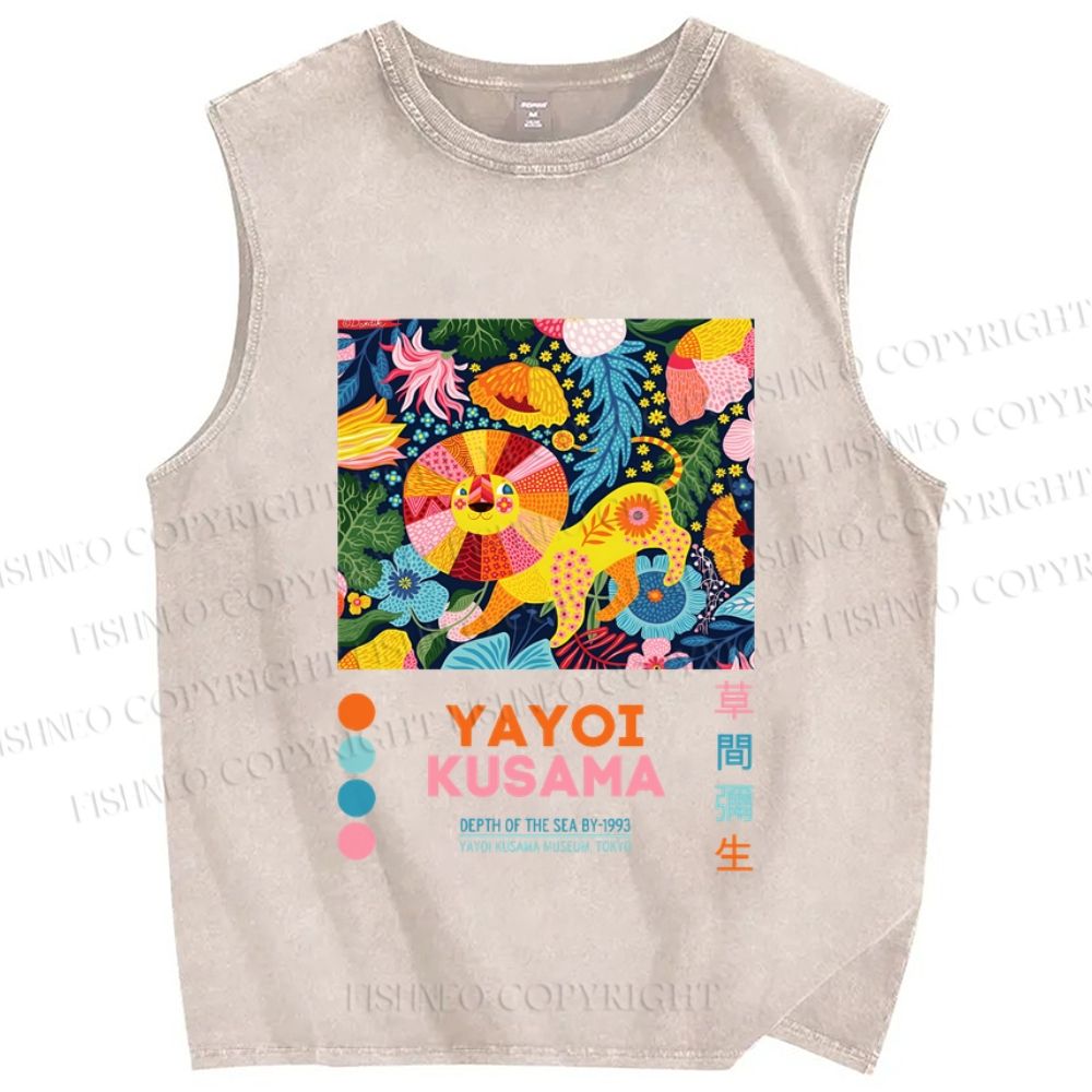 Unisex Yayoi Kusama Lion Printed Washed Tank Top
