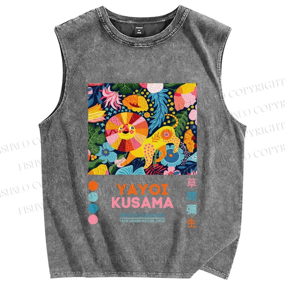 Unisex Yayoi Kusama Lion Printed Washed Tank Top