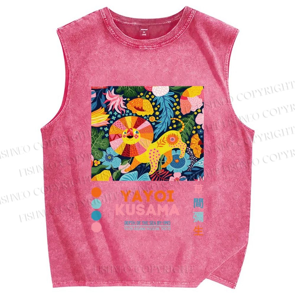 Unisex Yayoi Kusama Lion Printed Washed Tank Top