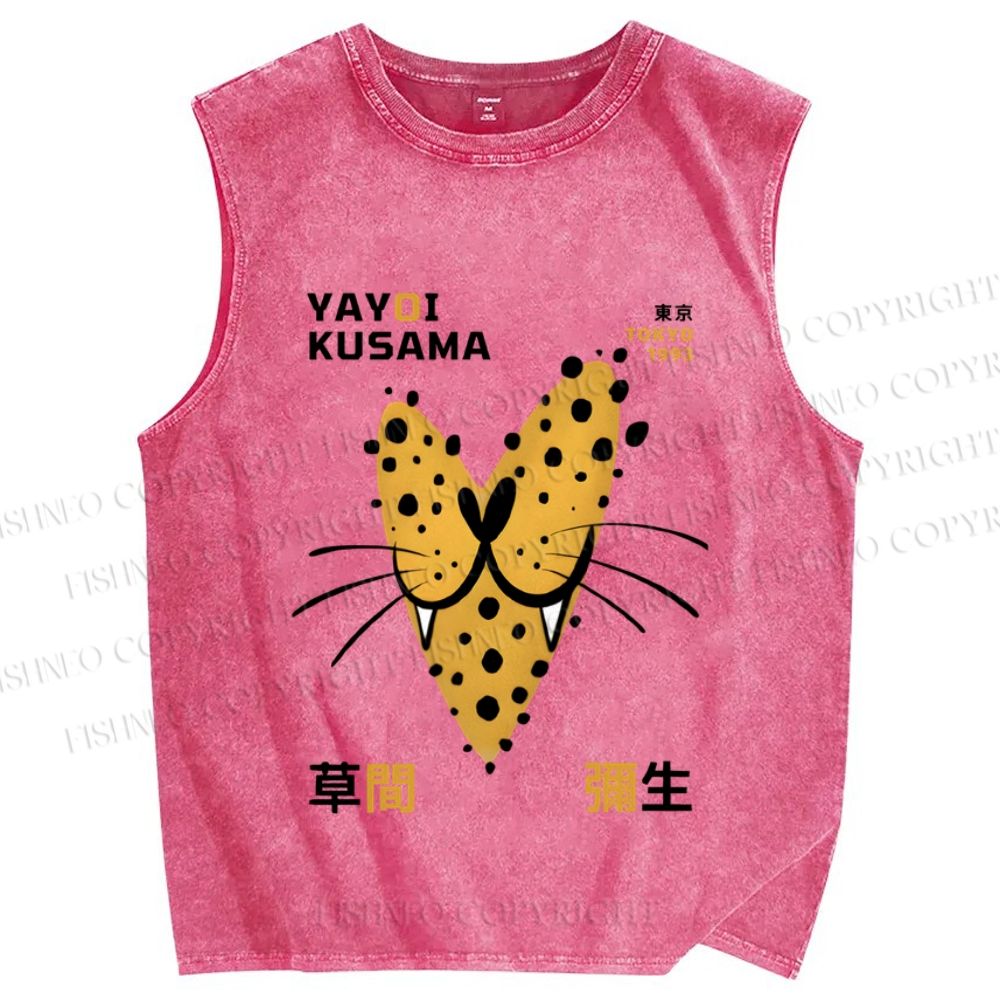Unisex Yayoi Kusama Smiling Panther in Love Printed Washed Tank Top