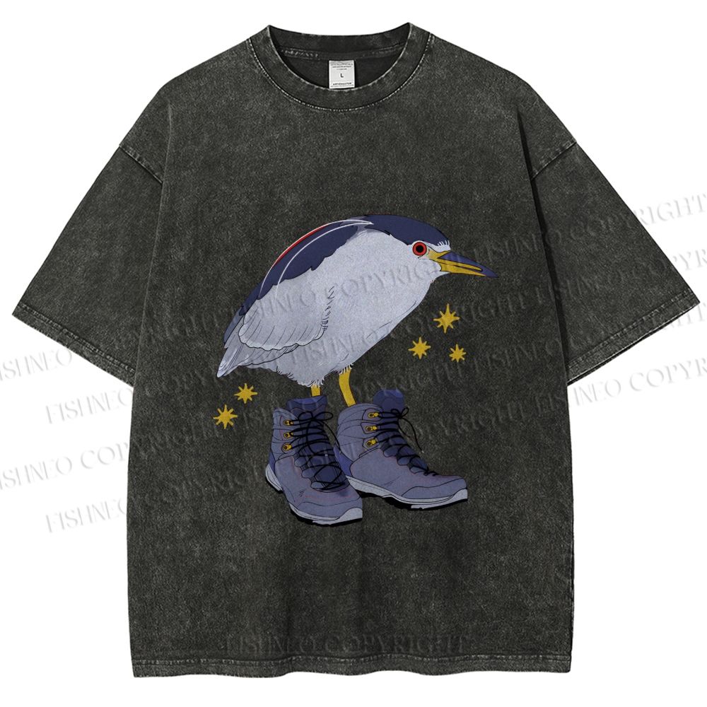 Unisex Funny Bird Wear Shoes Printed Washed Tee