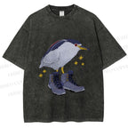 Unisex Funny Bird Wear Shoes Printed Washed Tee