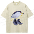 Unisex Funny Bird Wear Shoes Printed Washed Tee
