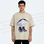 Unisex Funny Bird Wear Shoes Printed Washed Tee