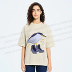 Unisex Funny Bird Wear Shoes Printed Washed Tee