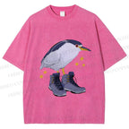 Unisex Funny Bird Wear Shoes Printed Washed Tee