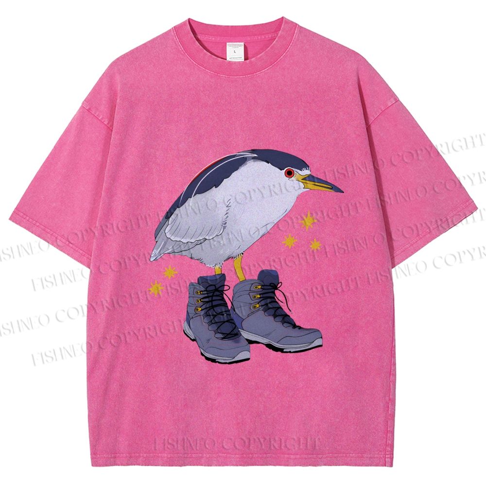 Unisex Funny Bird Wear Shoes Printed Washed Tee