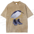 Unisex Funny Bird Wear Shoes Printed Washed Tee