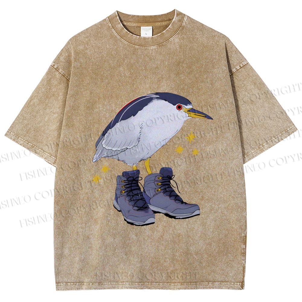 Unisex Funny Bird Wear Shoes Printed Washed Tee