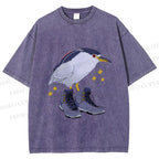 Unisex Funny Bird Wear Shoes Printed Washed Tee