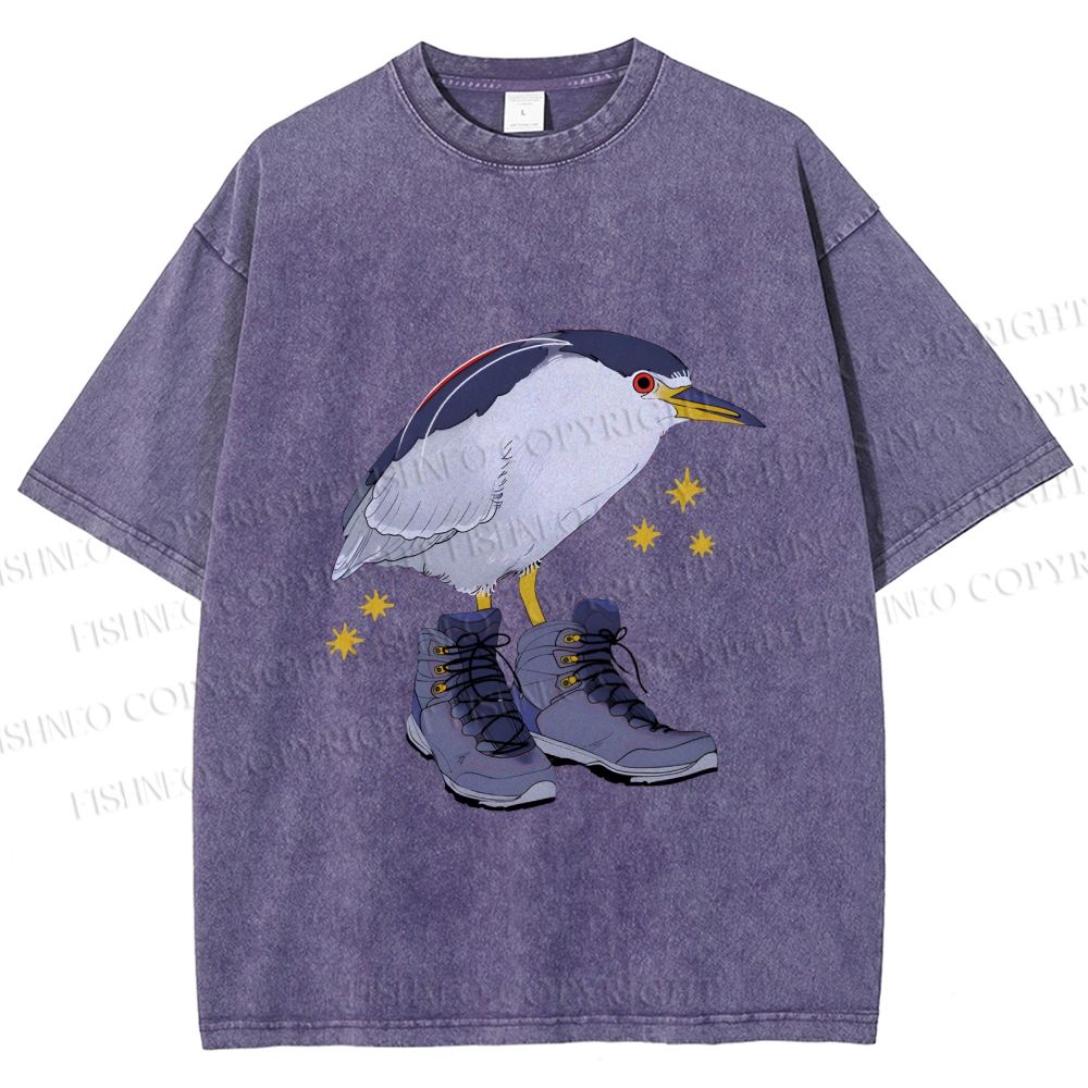Unisex Funny Bird Wear Shoes Printed Washed Tee