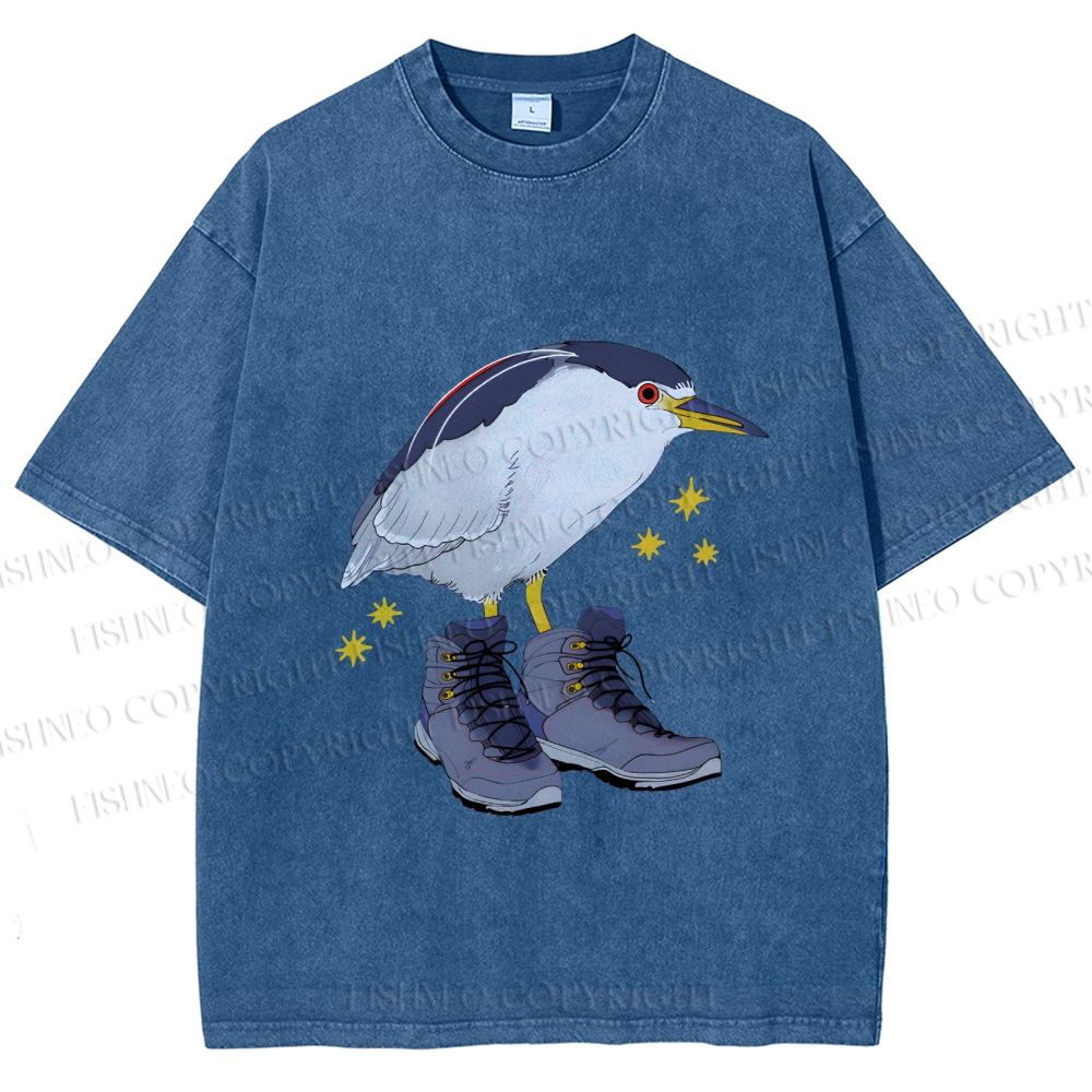 Unisex Funny Bird Wear Shoes Printed Washed Tee
