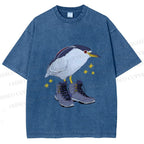 Unisex Funny Bird Wear Shoes Printed Washed Tee