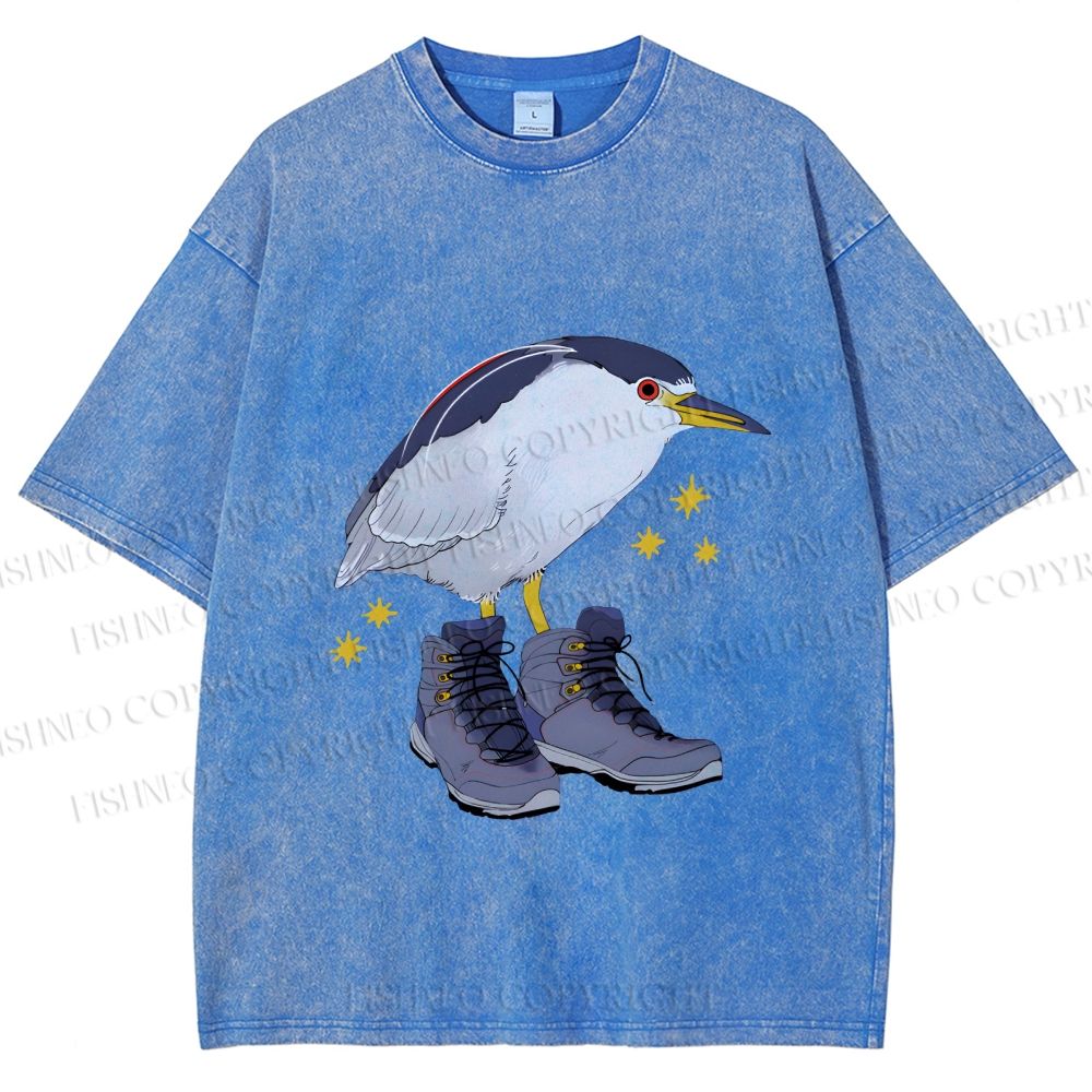Unisex Funny Bird Wear Shoes Printed Washed Tee