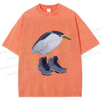 Unisex Funny Bird Wear Shoes Printed Washed Tee