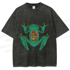 Unisex Frog Printed Washed Tee