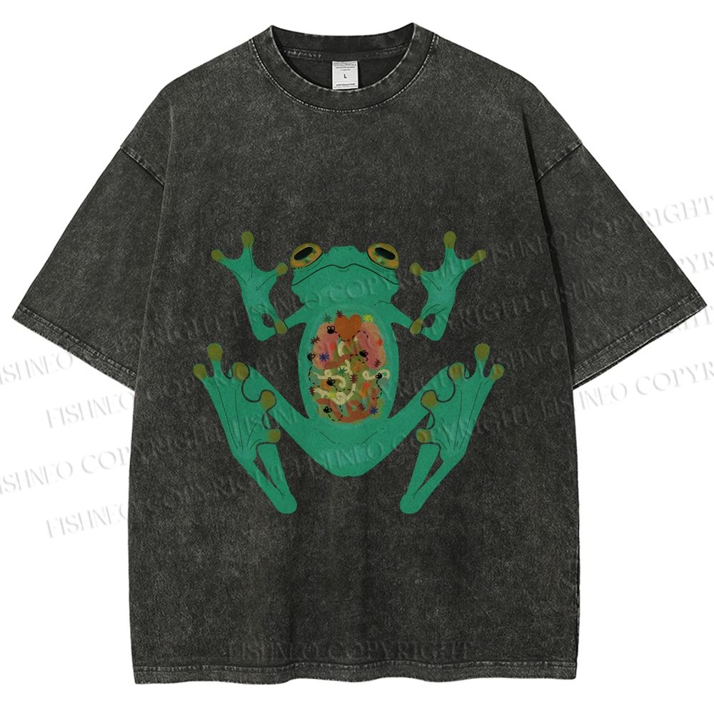 Unisex Frog Printed Washed Tee