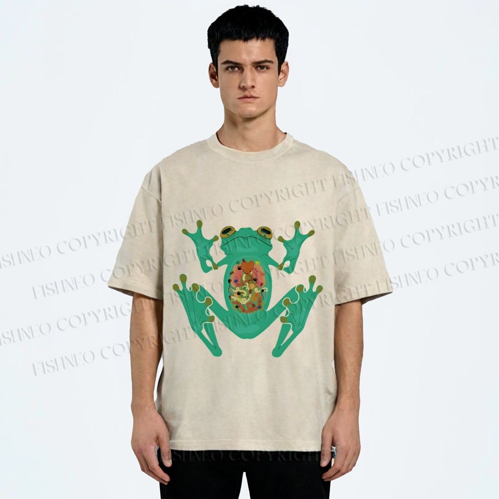 Unisex Frog Printed Washed Tee