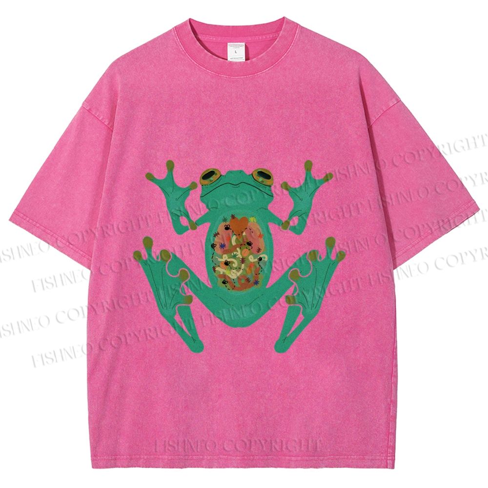 Unisex Frog Printed Washed Tee