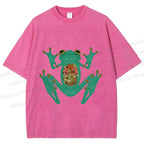 Unisex Frog Printed Washed Tee