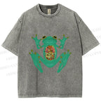 Unisex Frog Printed Washed Tee