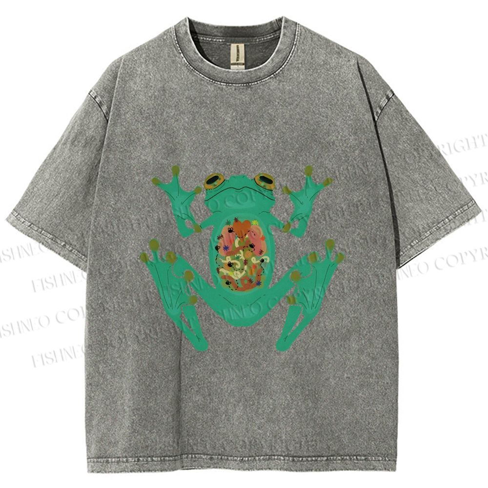 Unisex Frog Printed Washed Tee