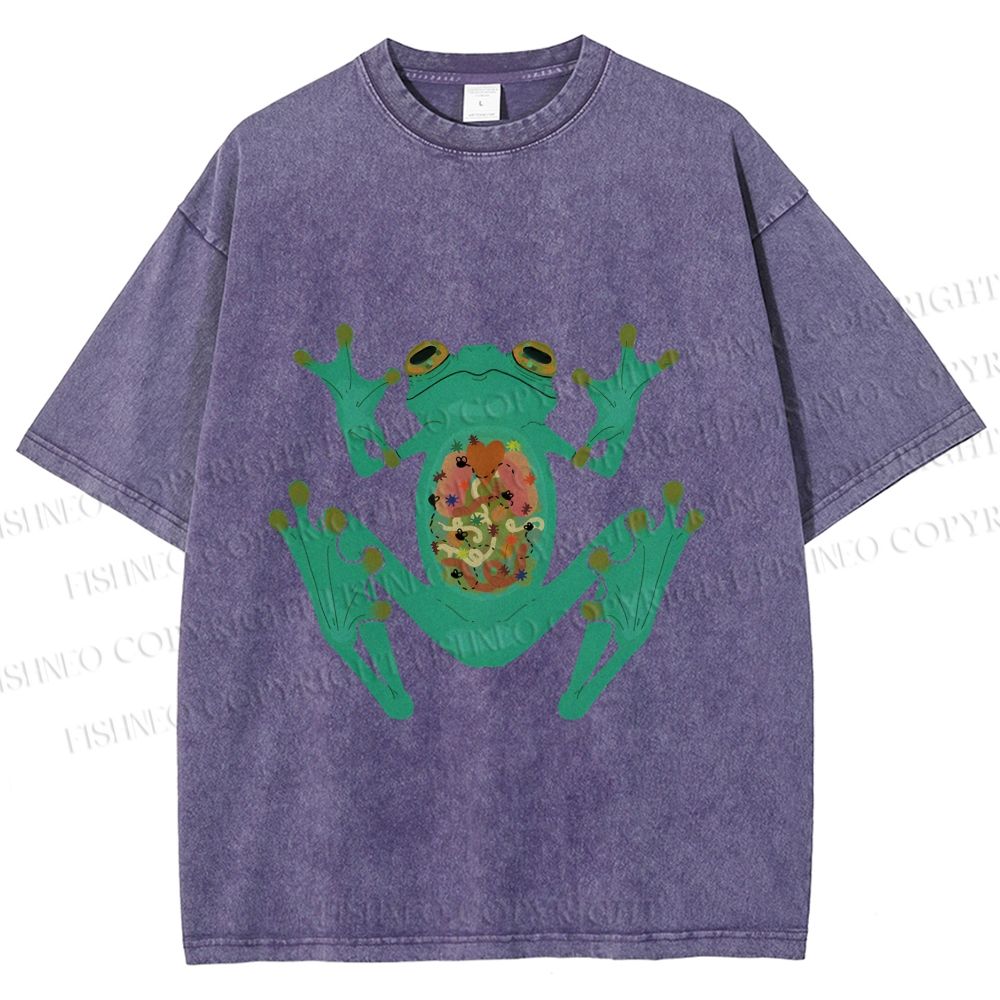 Unisex Frog Printed Washed Tee