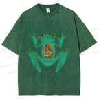 Unisex Frog Printed Washed Tee